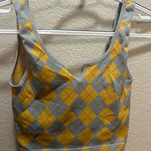 Stylish Yellow and Gray Argyle Tank Top